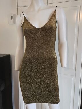Revamped Metallic Gold Glitter Slip Mini Dress